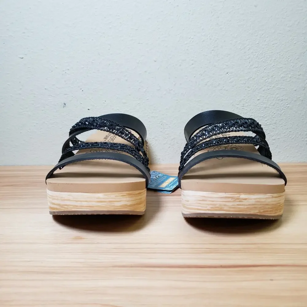 Skechers Size 8.5 Summers Strappy Platform Slide Sandal Black Chunky Comfort NWT